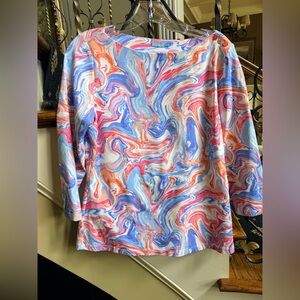 J.McLaughlin Catalina Cloth 3/4 sleeve top. Beautiful colors. Size M EUC